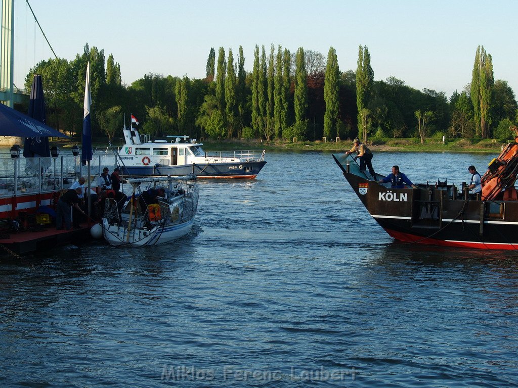 Motor Segelboot mit Motorschaden trieb gegen Alte Liebe bei Koeln Rodenkirchen P147.JPG